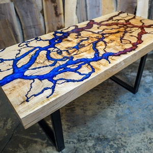 Fractal River Table - Square - Live Edge Coffee Table - Epoxy River - Fractal Burning - River Table