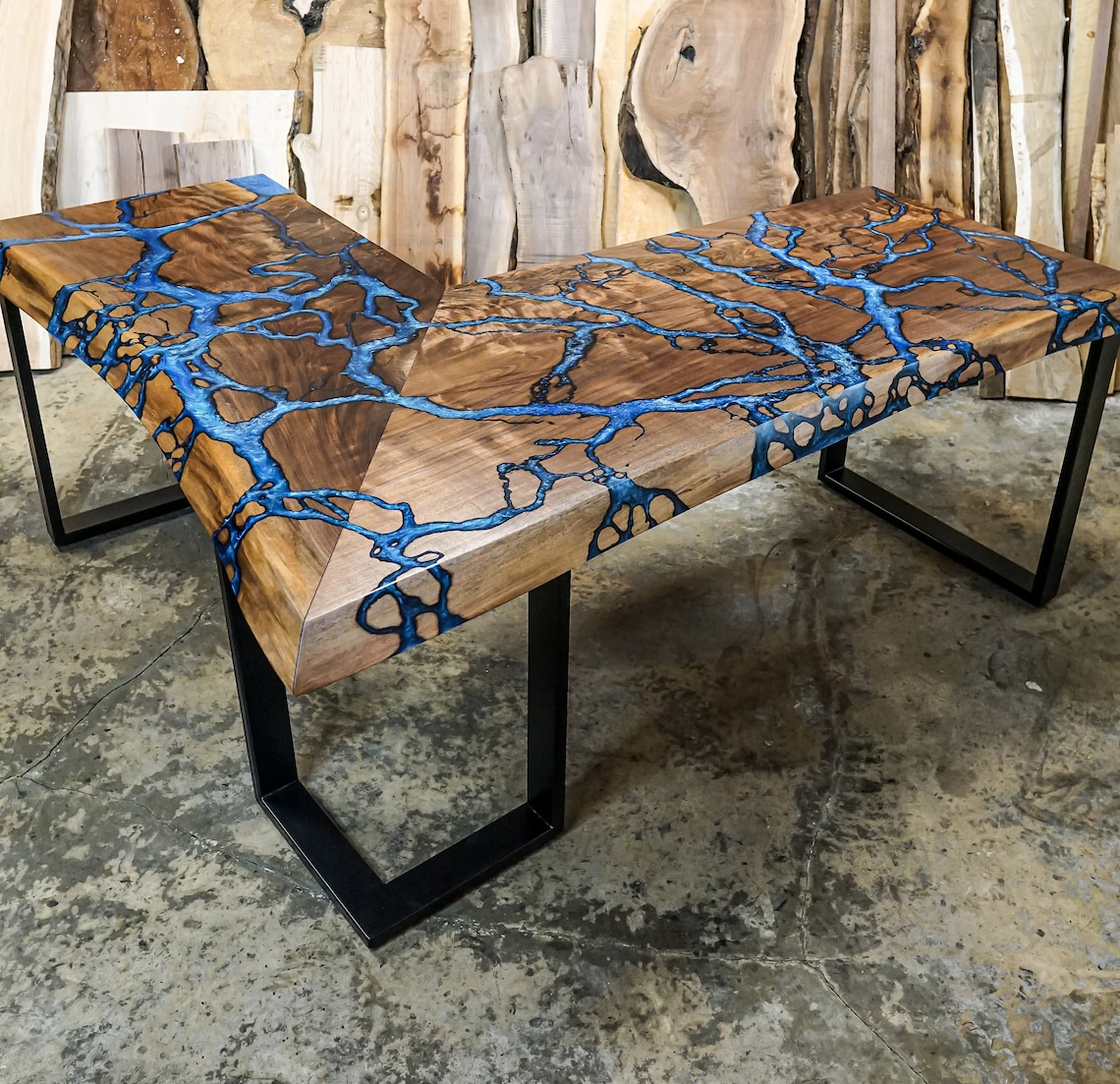 Walnut Fractal River Desk Top Live Edge Desk Epoxy River Etsy Australia