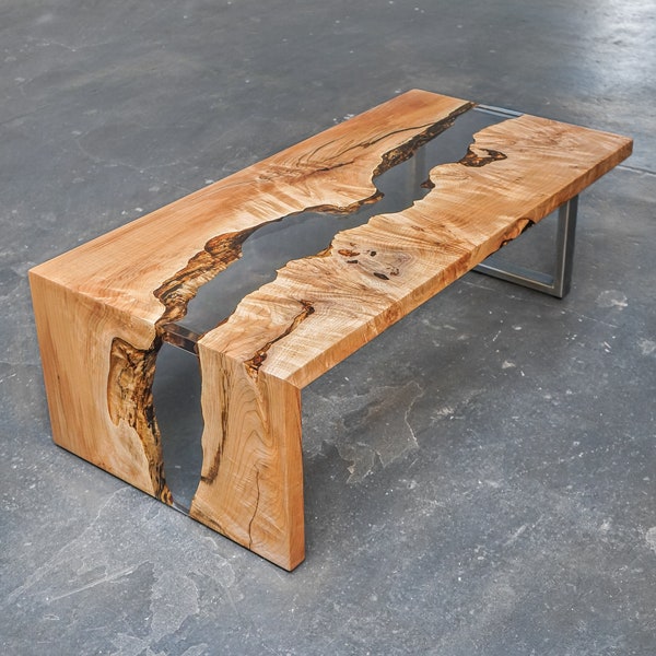 Maple Epoxy Waterfall Table Etsy