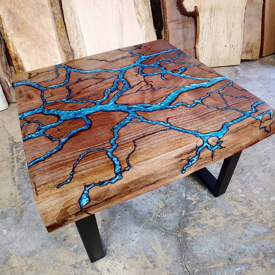 Fractal River Table Square Live Edge Coffee Table Epoxy