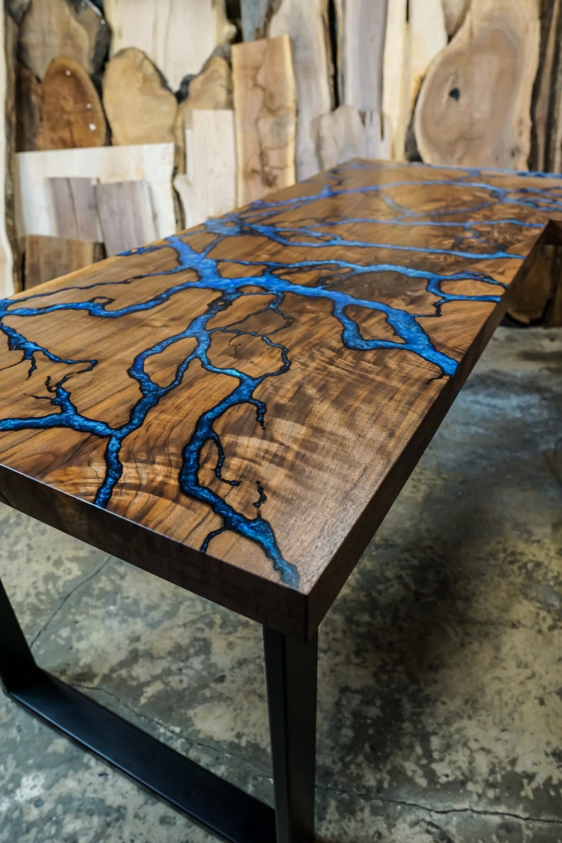 Walnut Fractal River Desk Top Live Edge Desk Epoxy River Etsy