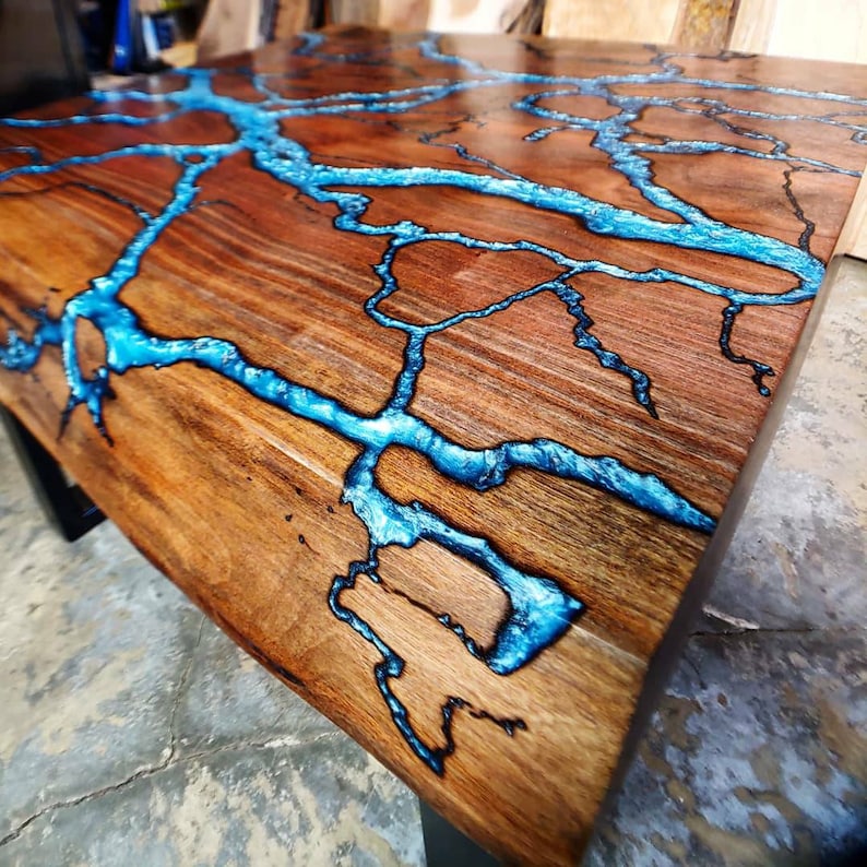 Fractal River Table Square Live Edge Coffee Table Epoxy - Etsy