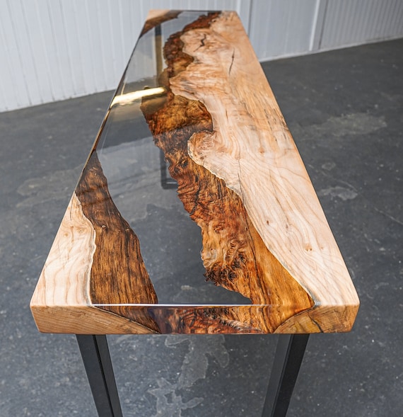 Transparent Resin River Console Table End Table Live Edge Table Epoxy River  Clear River Table 