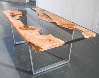 Custom Epoxy River Table - Figured Maple - Dining Table - Transparent Black