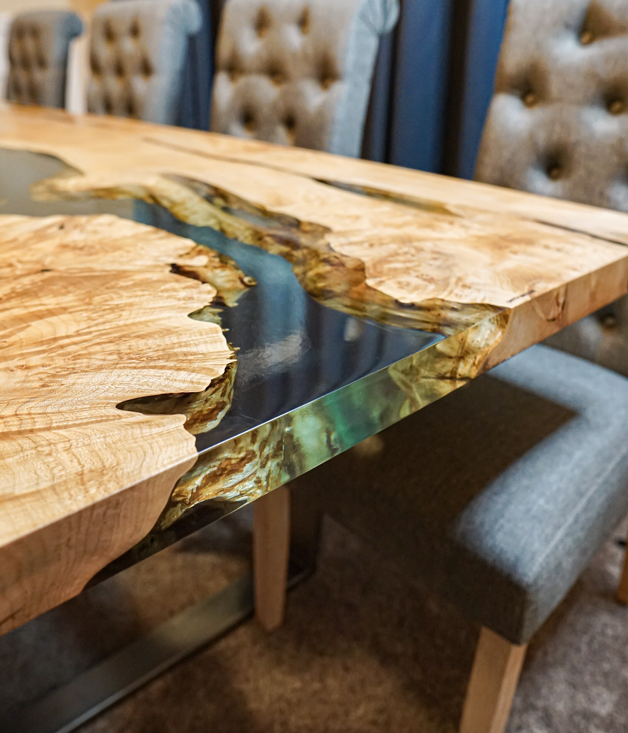 Custom River Table Figured Maple Walnut Dining Table Coffee Table Epoxy