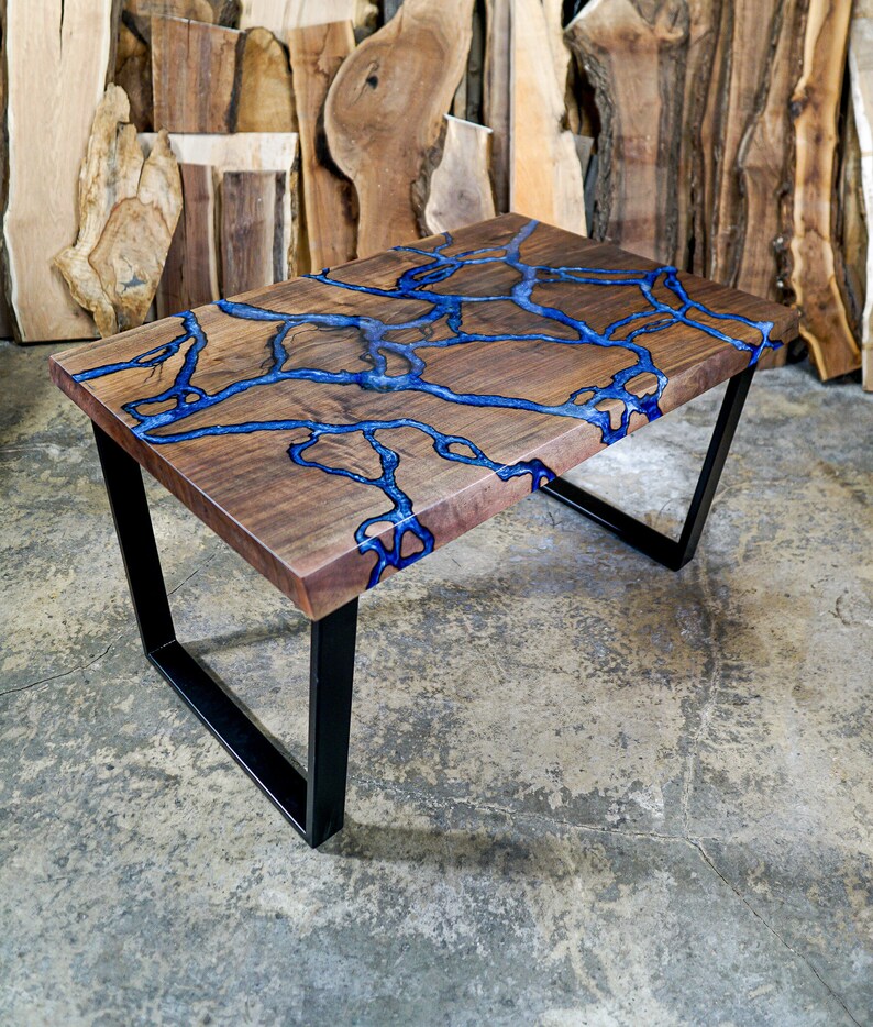 Fractal River Table Square Live Edge Coffee Table Epoxy River Fractal