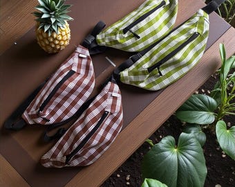 Handmade Palaka Waist Bag • Island Style Fanny Pack, Crossbody Pouch
