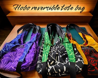 Hobo style reversible tote bag. Handmade in Hawaii