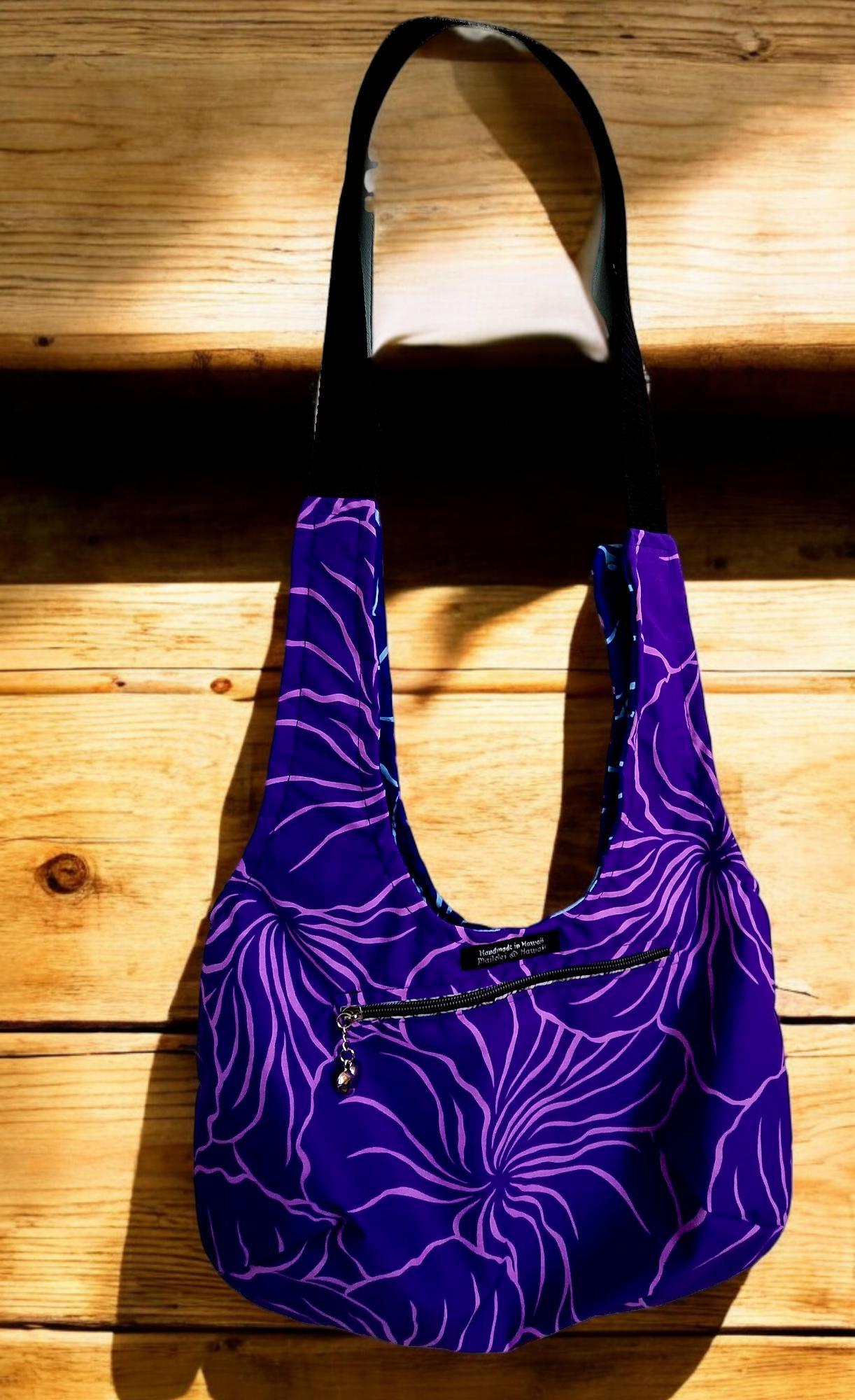 Handmade Purple Floral Tote Bag With Zipper Pocket – Reversible ...