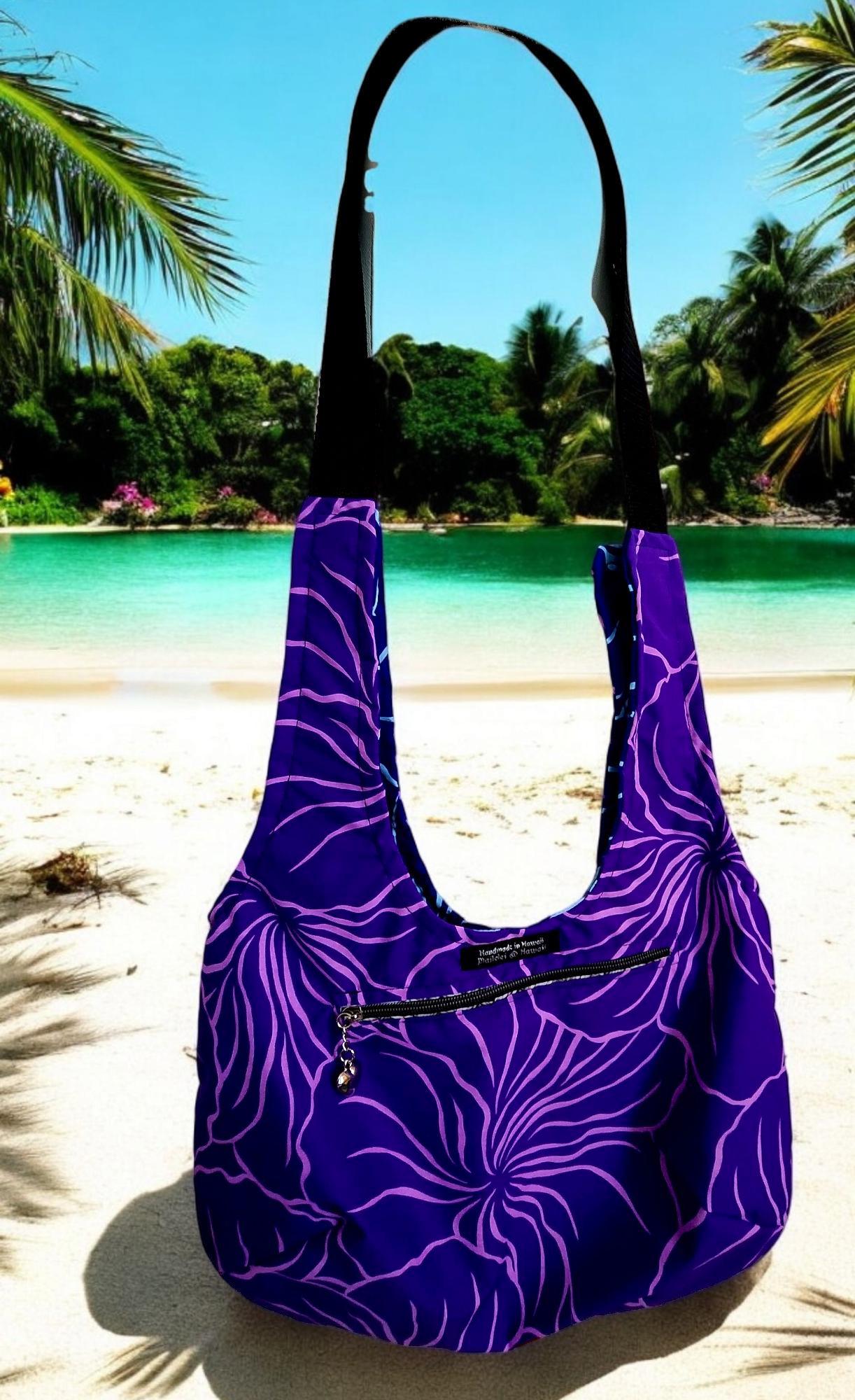 Handmade Purple Floral Tote Bag With Zipper Pocket – Reversible ...
