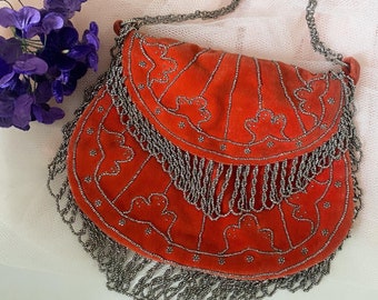 French Antique Embroidery Beaded Evening Bag