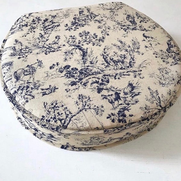 Old Vintage French Fabric Covered Box Toile de Jouy Blue