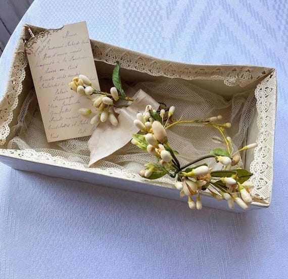 Antique French Wax Flower Tiara & Boutonniere Set | C.1910  display picture 1