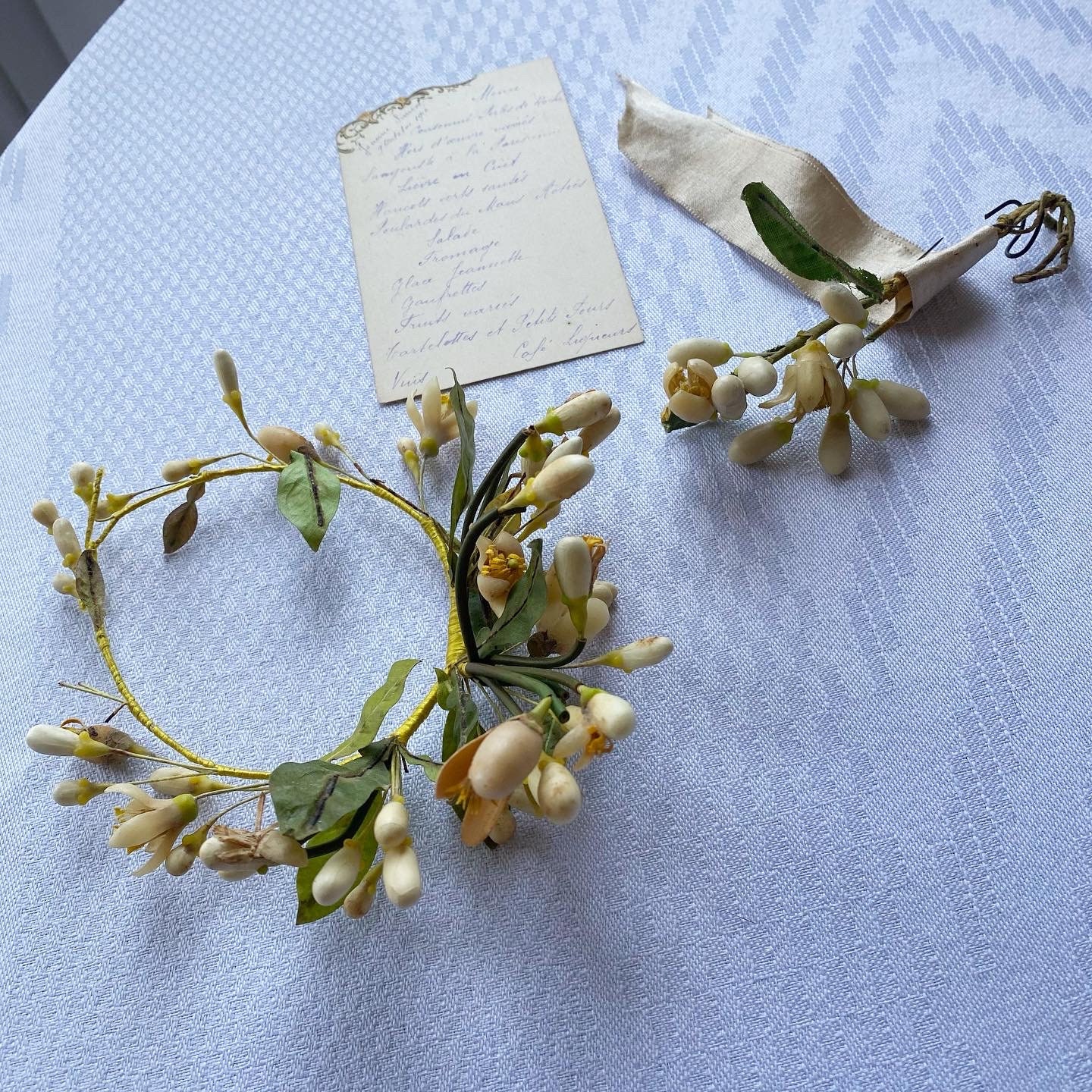 Superb French Antique Wax Flower Crown Tiara and Boutonniere Set Etsy