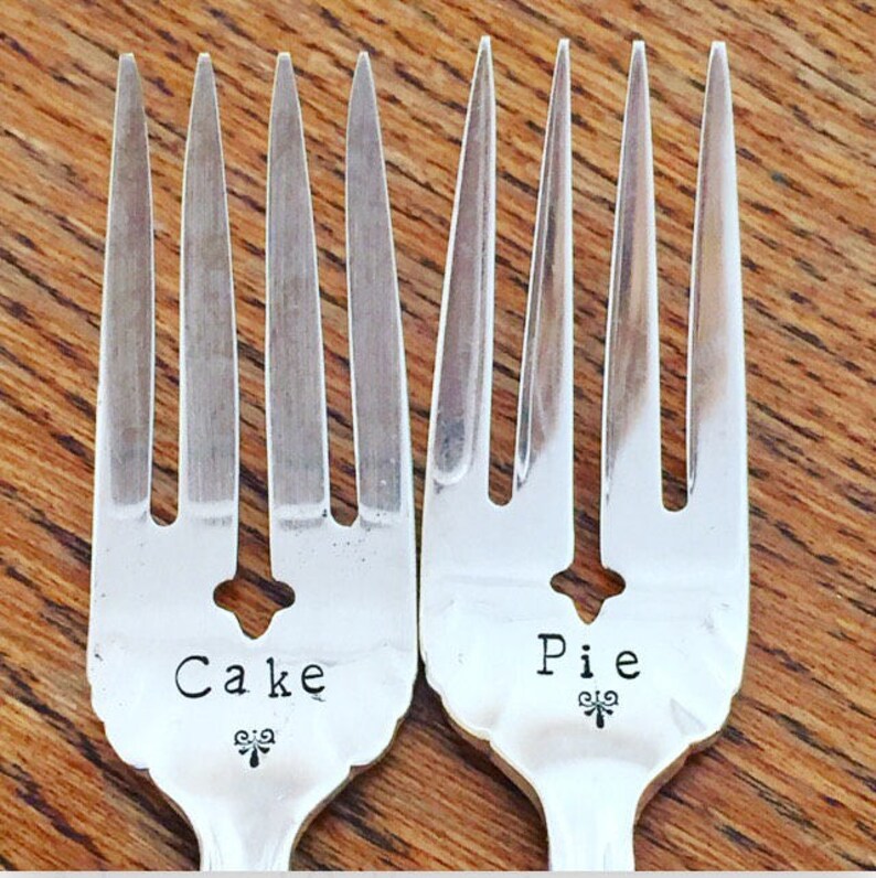 Cake and Pie ~ Vintage ~ Hand Stamped ~ Fork Set
