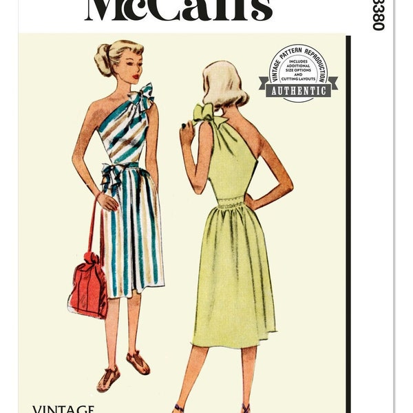 M8380 Sewing Pattern Vintage 1940s Design Misses' One Shoulder Sports Dress EASY Sizes 6-14/16-24 23795031097 23795031080 McCall's 8380