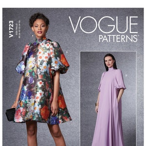 V1723 Vogue 1723 Sewing Pattern Loose-Fitting Lined Pullover Dress Stand Up Collar Side Seam Pockets EASY Sizes 8-16/16-24 31664508939