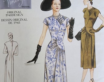 V2787 Vogue Sewing Pattern VTG 1940s Style Ruched A-line Dresses- Original 1948 Vintage Design 2003 Reissue - Sizes 6-10, 12-16, 18-22 UNCUT