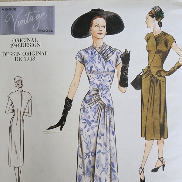 V2787 Vogue Sewing Pattern VTG 1940s Style Ruched A-line Dresses- Original 1948 Vintage Design 2003 Reissue - Sizes 6-10, 12-16, 18-22 UNCUT