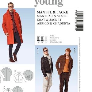 Burda 7142 Sewing Pattern Raglan Sleeves Young Men's Coat and Jackets 2 Variations Zipped Buttoned Back Details US Sizes 34-44 4011199071425