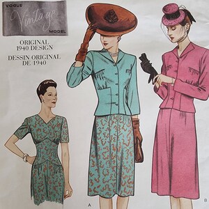 V2636 Vogue Sewing Pattern VTG 1940s Retro Style Misses' Jacket & Skirt Original 1940 Vintage Design 2002 Reissue - Sizes 6-10, 12-16 UNCUT