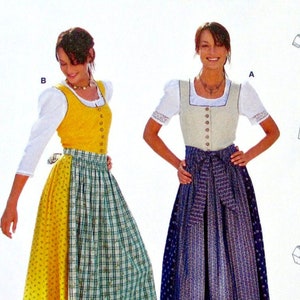 Burda 8448 Sewing Pattern Misses&#39; German Fest Folklore Bavarian Costume Dirndl Oktoberfest Cropped Shirt Apron Dress Women&#39;s Sizes 12-28