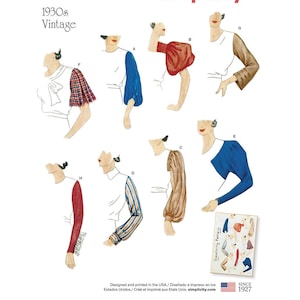May include: A vintage sewing pattern for a 1930s style blouse with eight different sleeve variations. The pattern is from Simplicity and is numbered 8506.
