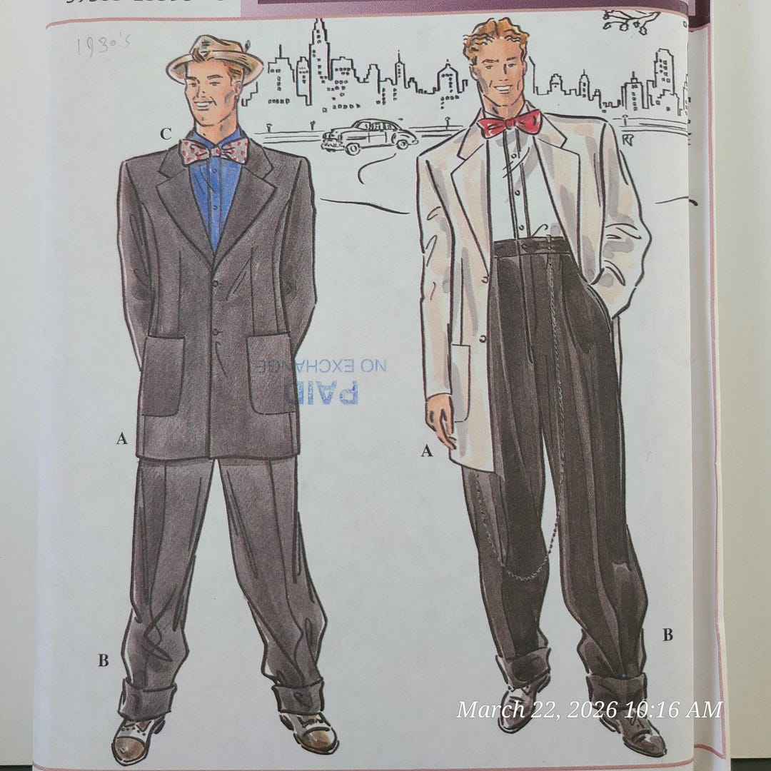 UNUSED OOP Sewing Pattern Men's Costume Zoot Suit Gangster Duster Sizes ...