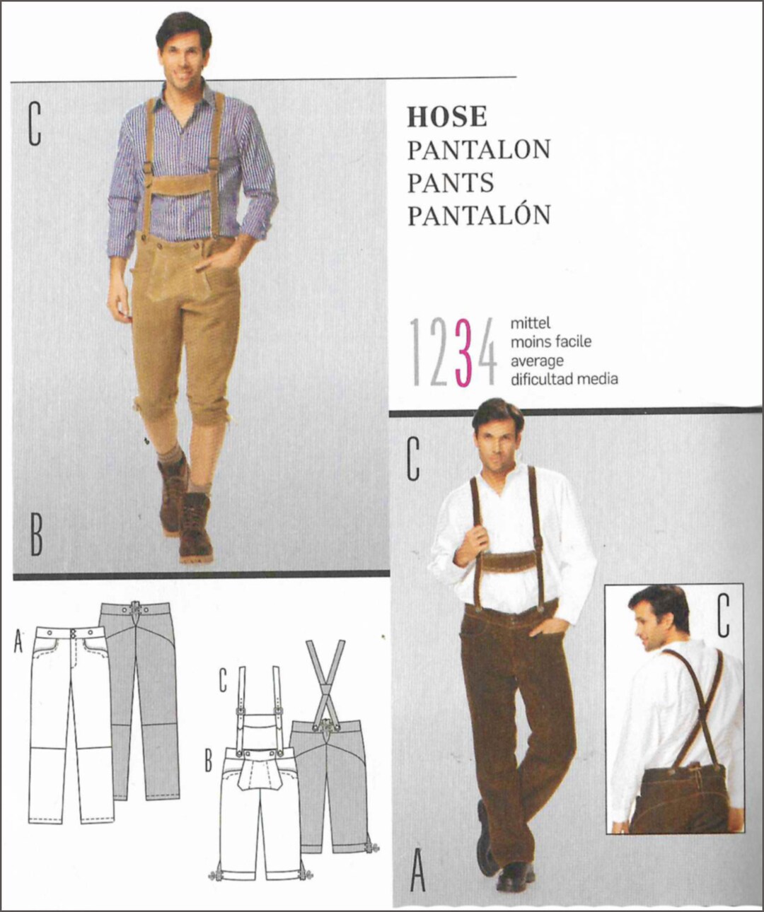 Burda Style 7290 Sewing Pattern Traditional Men's German Bavarian