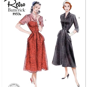 B6956 Sewing Pattern Retro 1950s Vintage Dress with Sleeve Variations Sizes 8-16 or 18-26 Butterick 6956
