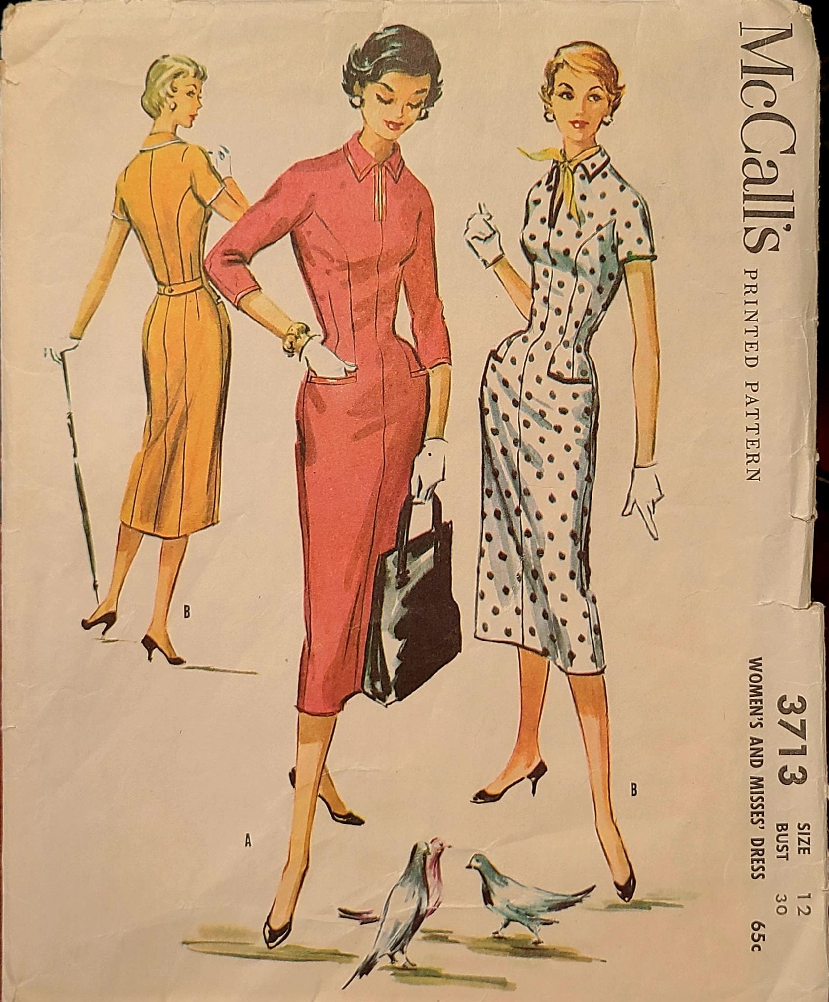 VTG M3713 Sewing Pattern 1950's Dresses Bust 30" 76 Cm Original Vintage ...