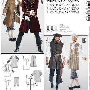 Burda Sewing Pattern Men&#39;s Costume Casanova Lois XVI Pirate EASY Jacket Sizes 36-48