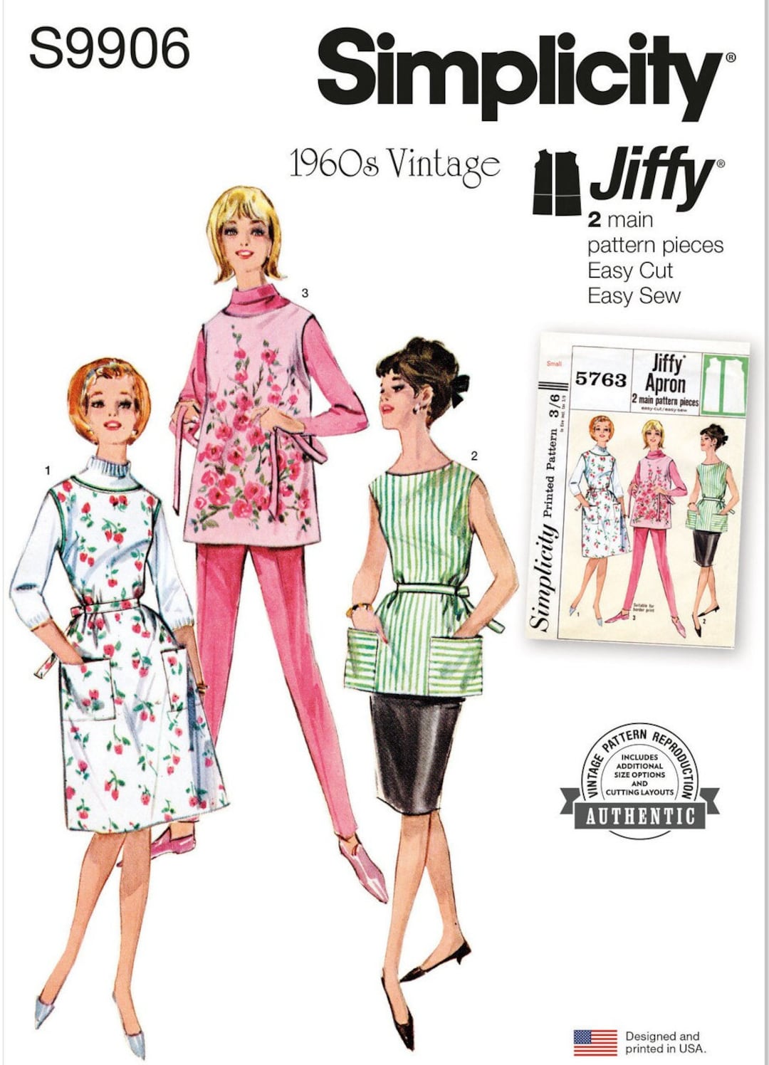 S9906 Sewing Pattern 1960s Vintage Aprons EASY Jiffy Size XS-XL (4