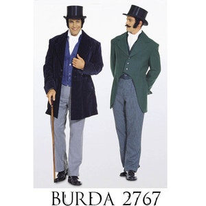 Burda 2767 Sewing Pattern Men&#39;s Victorian Costume Coat Vest Pants Charles Dickens Times 1848 Sizes 34-50 NEW FF 4011199027675