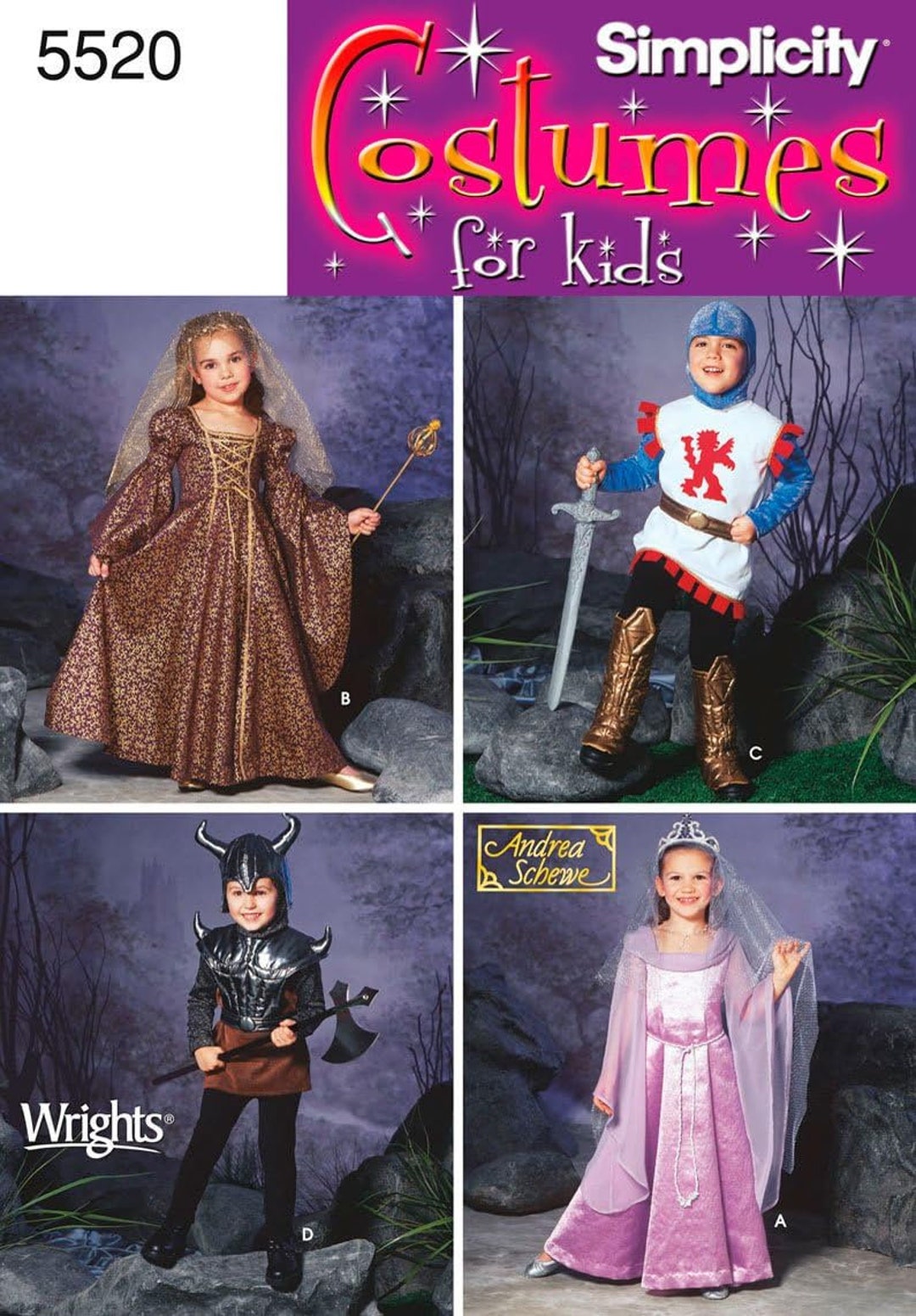 S5520 Sewing Pattern Kids' Medieval Renaissance Costumes Princess ...