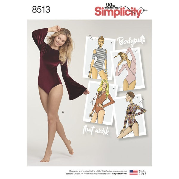 S8513 Sewing Pattern Misses' or Women's Sportwear Bodusuit Sizes XS-XL Simplicity 8513 39363585138