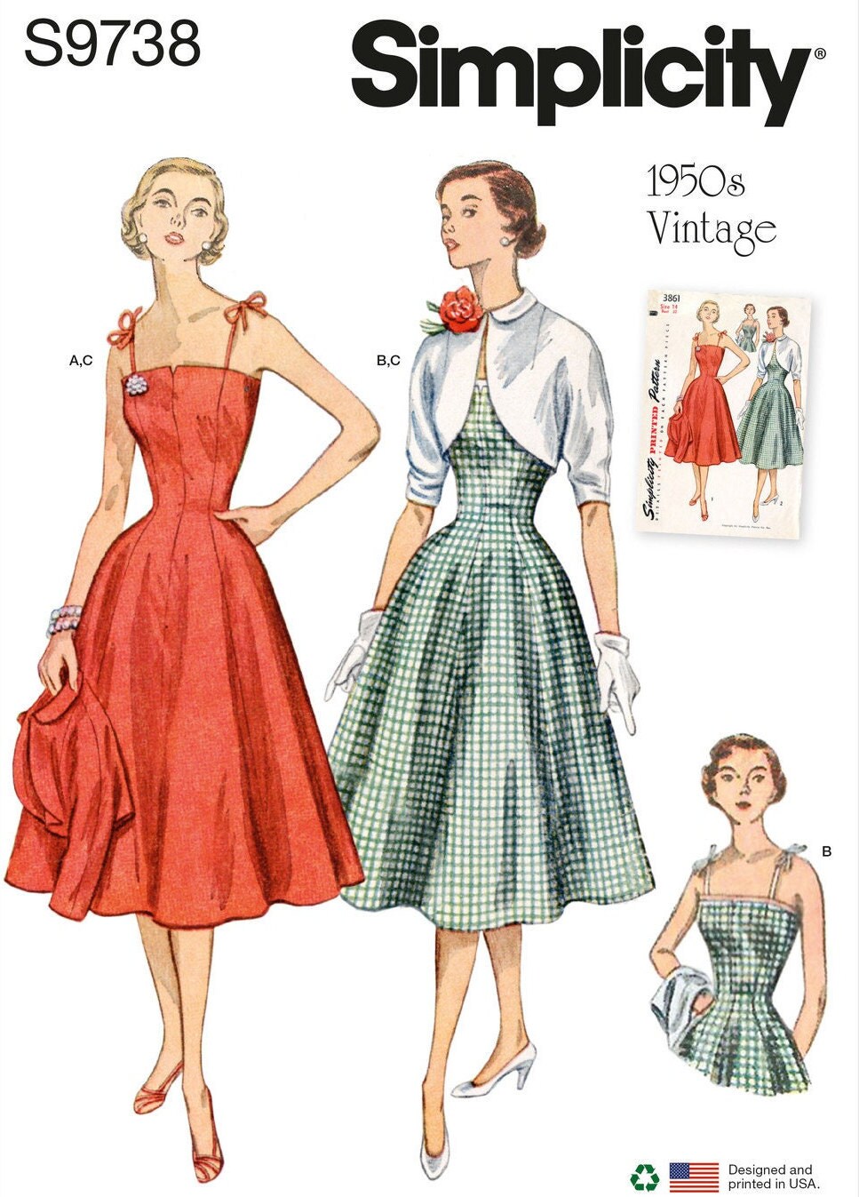 S9738 Sewing Pattern Vintage 1950's Retro Tie Strap Dresses