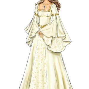 B4571 Sewing Pattern Misses&#39; Medieval  Early Renaissance Middle Ages Dress Camelot Sizes 6-12 or 14-20 31664398196
