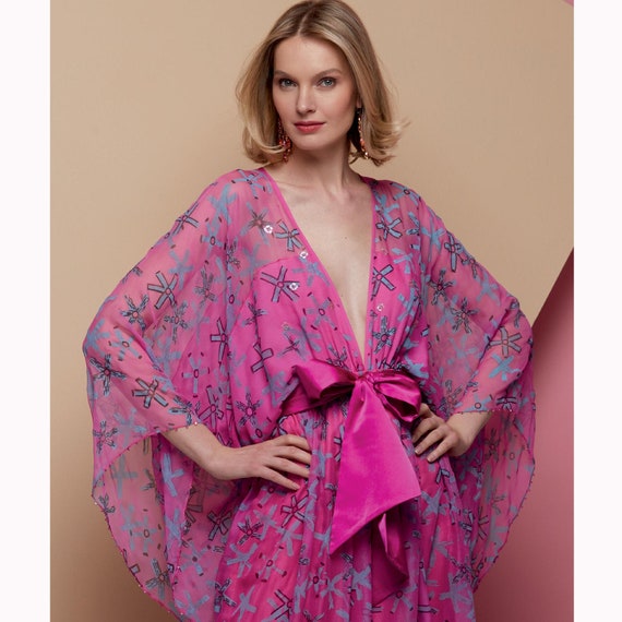 Uncut vogue sewing pattern 1627  Zandra Rhodes Special Occasion Pullover Kimono Loose-Fitting Dress size xs-s-m l-xl FF