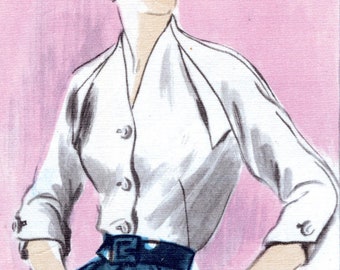 V1863 Vogue 1863 Sewing Pattern Vintage 1950's Design 1949 Double-Breasted Blouse Skirt Belt Sizes 6-14/16-24 31664519133 31664519140 NEW FF