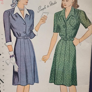 Patrón de costura vintage B42" de los años 40, sin usar, para vestidos. Fácil de hacer.
