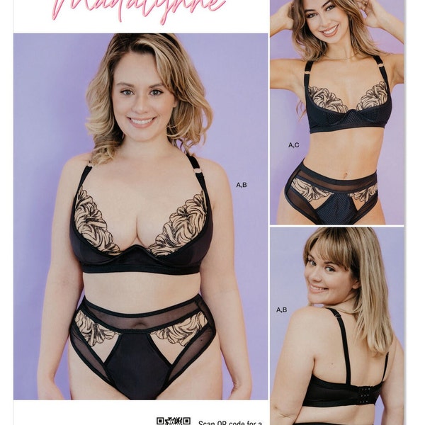 S9833 Sewing Pattern Misses' and Women's Bra Panty Thong XS-4XL Cup Sizes A-J Simplicity 9833 Madalynne 39363598336