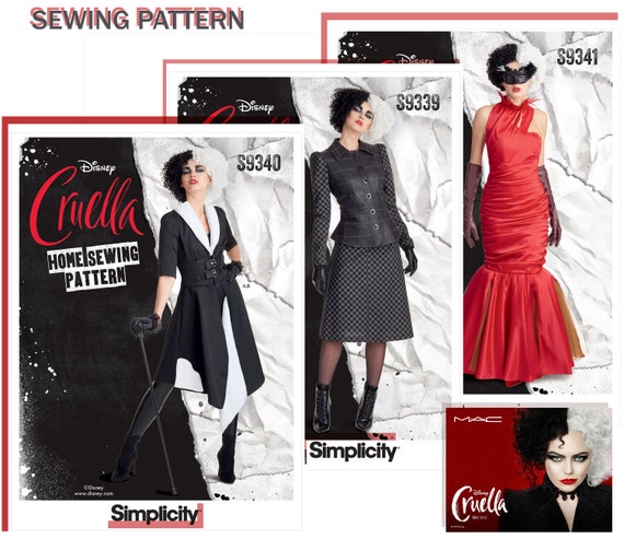Cruella Sewing Pattern Costume Red Dress Coat Unitard 2-piece 