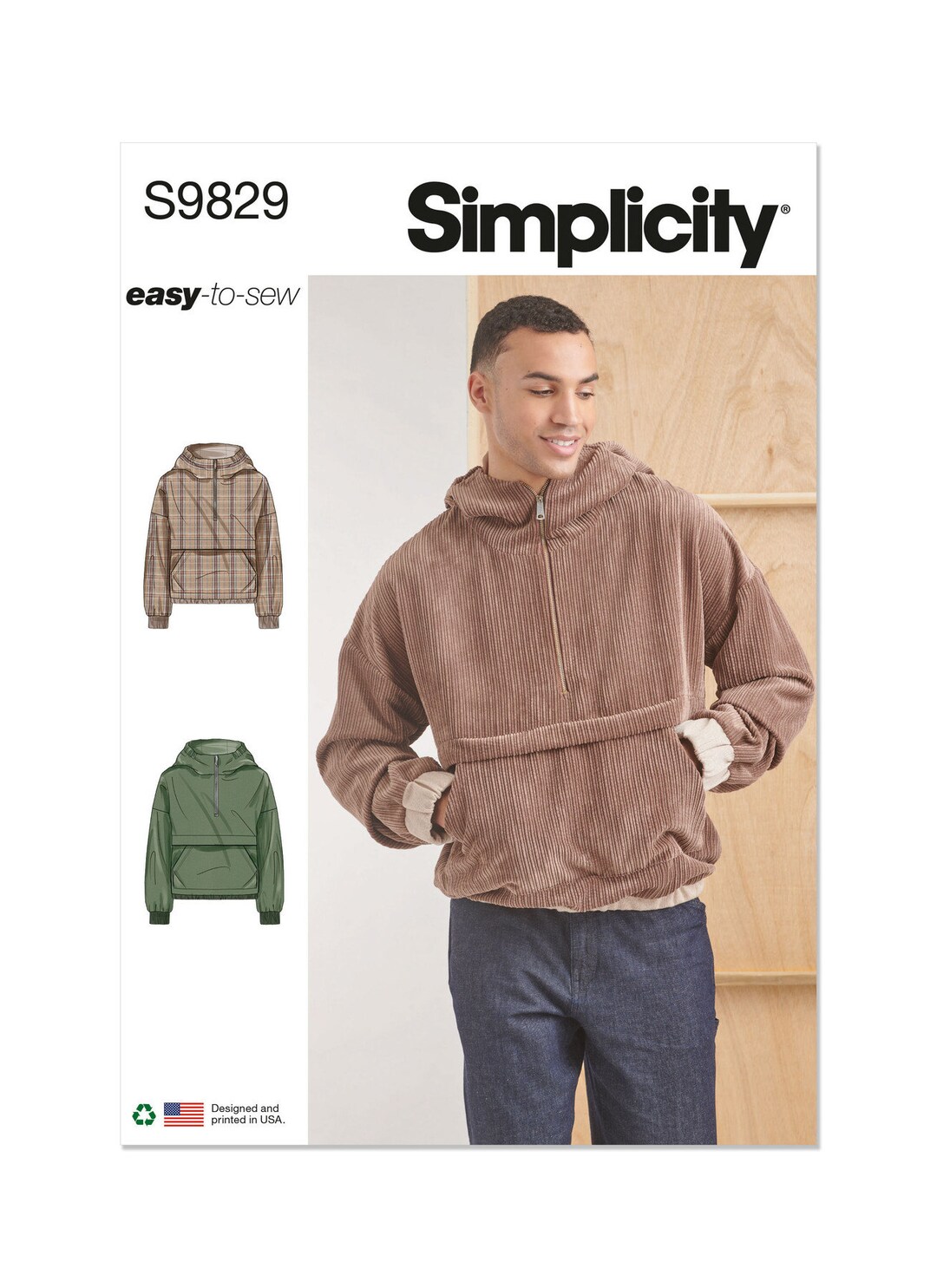 Half Pattern Jacket S9829 Sewing Pattern Men's EASY Half-zipped Hoody Sizes S-XXL 34-52 ...