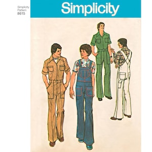 S8615 Sewing Pattern Simplicity 8615 Men&#39;s Jumpsuit Overalls Sizes 34-42 or 44-52 39363586159 39363686156 Mimi G Style Vintage 70s Look