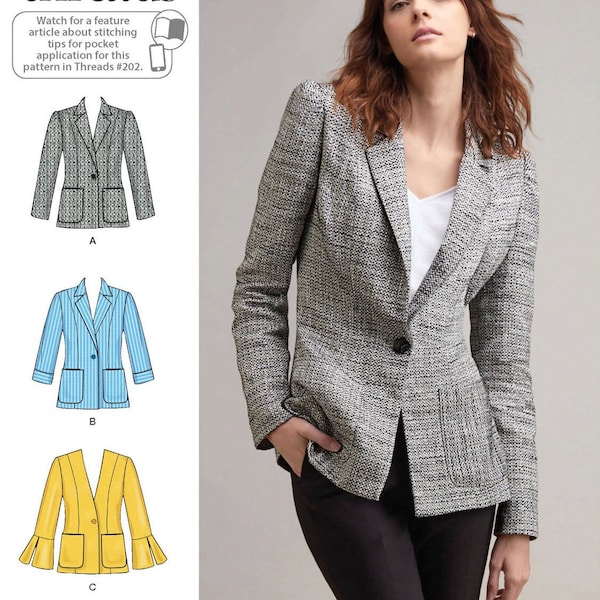 S8844 Sewing Patterns Misses' Unlined Blazer Front Variation for B,C,D and DD Sizes 6-14 or 16-24