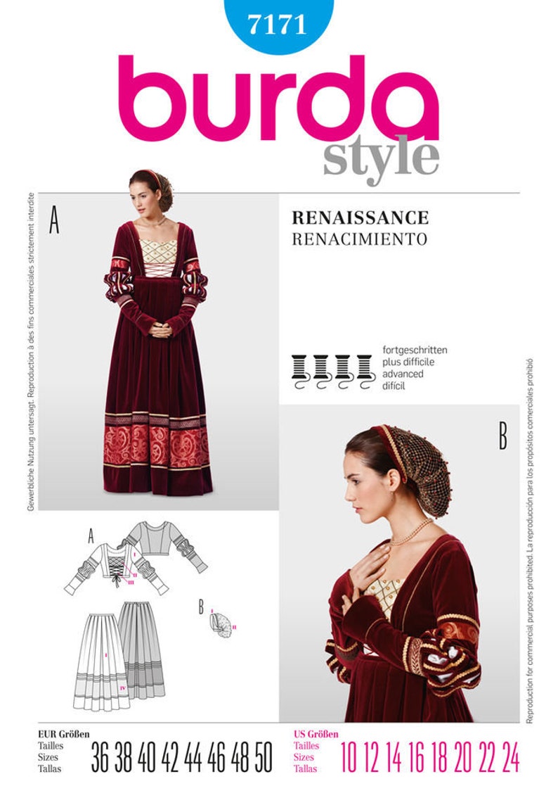 Burda 7171 Sewing Pattern Misses' Historical Italian Renaissance ...