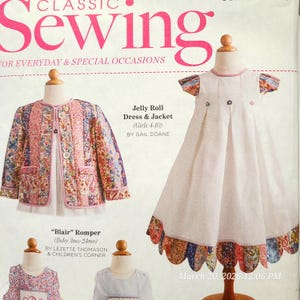 Patrón de costura clásico para vestido Jelly Roll para niñas, chaqueta, tallas 4-10 y mono.