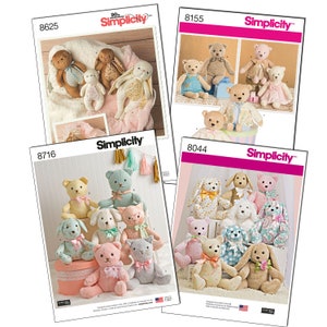Sewing Pattern Classic Teddy Bears Bunnies Simplicity 8044 Simplicity 8716 Simplicity 8155 Simplicity 8625 S8044 S8716 S8155 S8625 Pick one