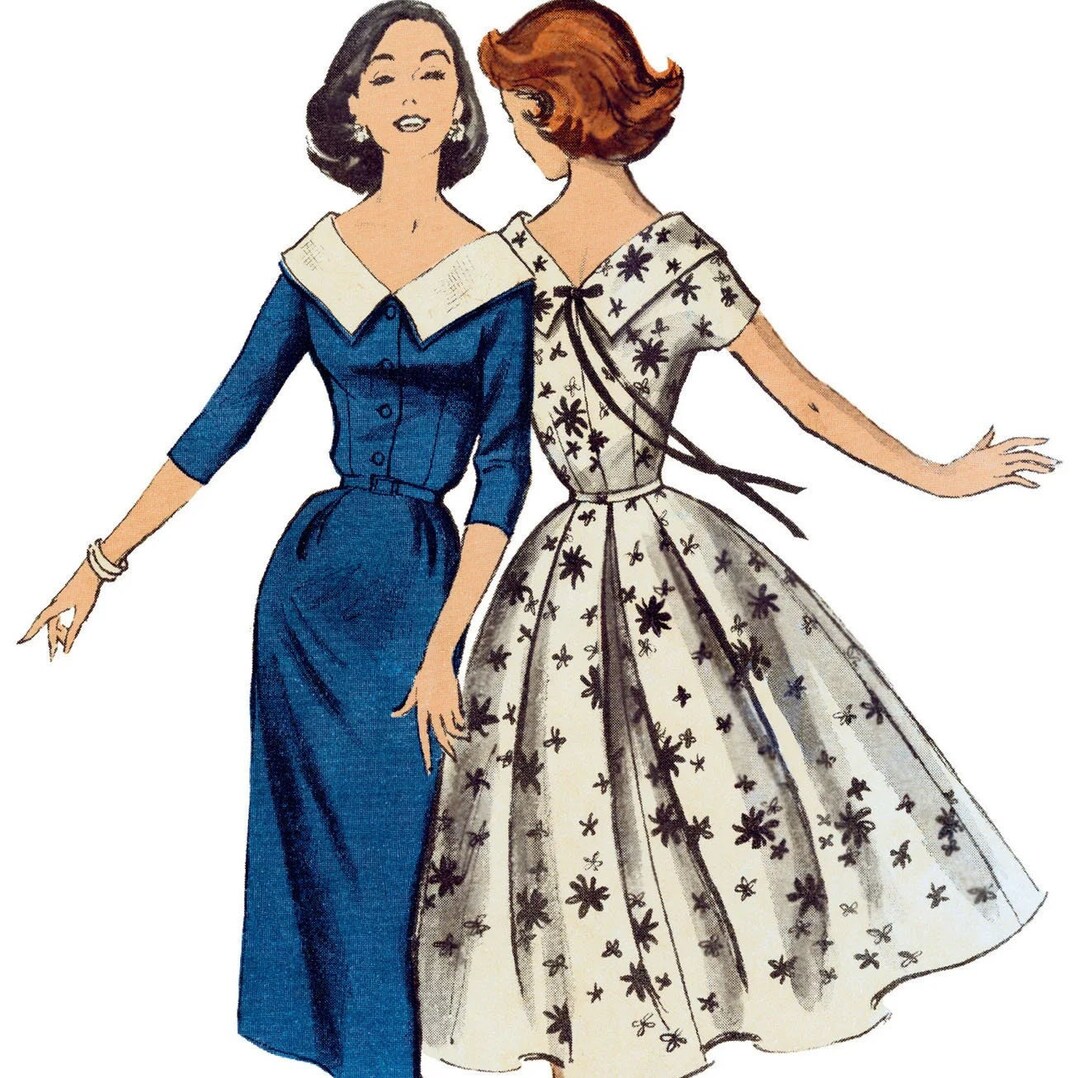 B6870 Sewing Pattern Vintage 1950s Design Unlined Dresses Butterick ...